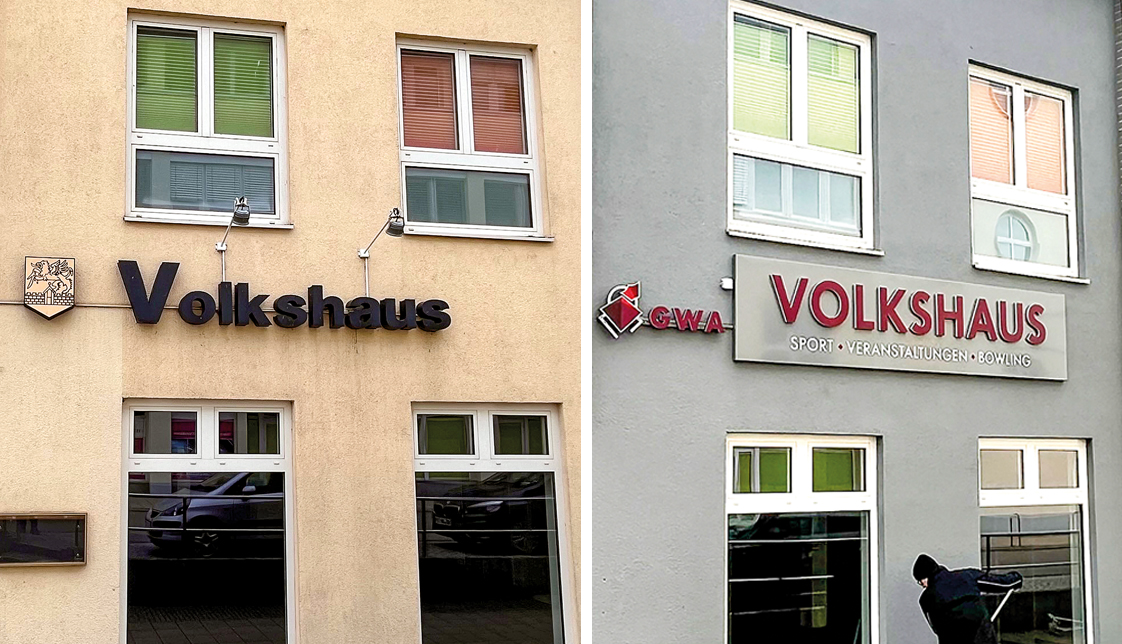 Volkshaus Anklam mit neuer Lichtwerbung